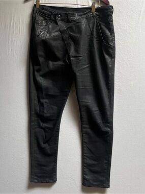 R13 Size 31 Black Wax Coated Crossover Asymmetric Skinny Jeans